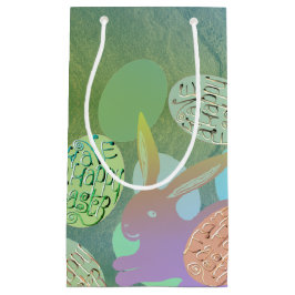 Sacola Para Presentes Pequena Ovos de coelho da Páscoa em Verde Azul