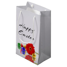 Sacola Para Presentes Pequena Ovos de Felz pascoa Coloridos com Gerbera