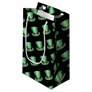 Sacola Para Presentes Pequena Paddy's Day Green Top Hat Pattern on Black