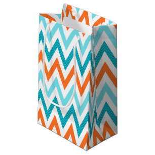 Sacola Para Presentes Pequena Padrão Azul Aqua Laranja Cloridro ZigZag Moderno