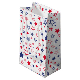 Sacola Para Presentes Pequena padrão azul branco vermelho estrelas patriotas