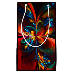 Sacola Para Presentes Pequena Padrão Azul Laranja-Abstrato Floral Moderno #14
