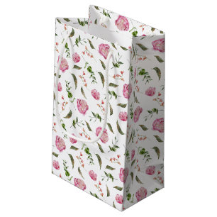 Sacola Para Presentes Pequena Padrão Botânico Floral Rosa Elegante