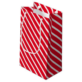 Sacola Para Presentes Pequena Padrão branco vermelho-natalino Stripes oblíquo
