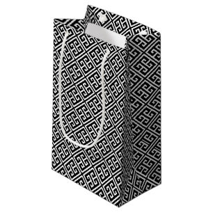 Sacola Para Presentes Pequena Padrão-chave grego preto e branco