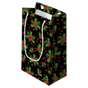 Sacola Para Presentes Pequena Padrão Clássico de Berries Vermelhos Holly Vermelh