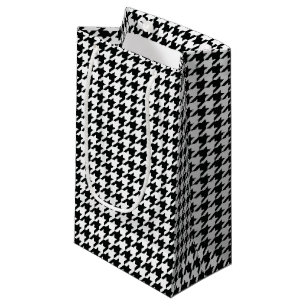 Sacola Para Presentes Pequena Padrão Clássico de Houndstooth: Preto e Branco Vin