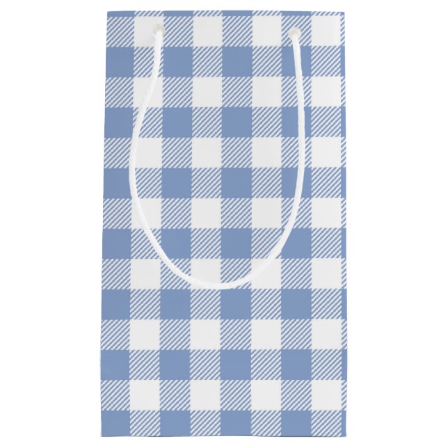 Sacola Para Presentes Pequena Padrão clássico Gingham azul verificado (Frente)
