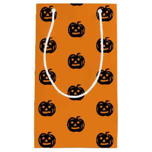 Sacola Para Presentes Pequena Padrão de abóbora de Halloween preto laranja fofo