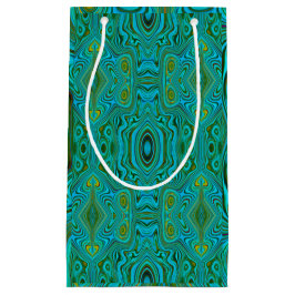 Sacola Para Presentes Pequena Padrão de Abstrato do Trippy Retro Turquoise Chart