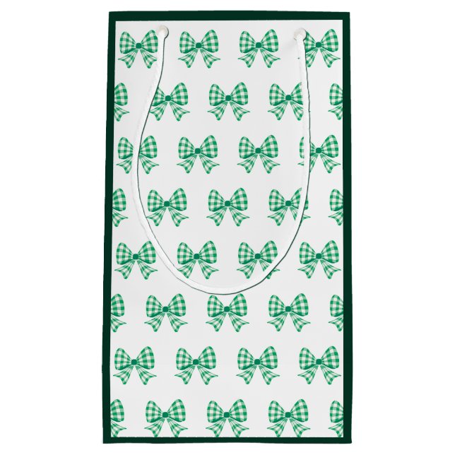 Sacola Para Presentes Pequena Padrão de arco de gingham branco-verde (Frente)