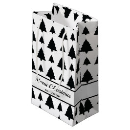 Sacola Para Presentes Pequena Padrão de árvore de Natal de abeto preto e branco