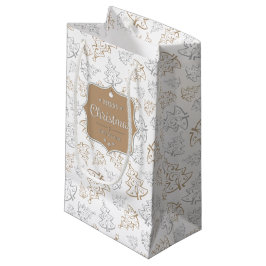 Sacola Para Presentes Pequena Padrão de Árvores de Natal Elegantes Castanho e Pr