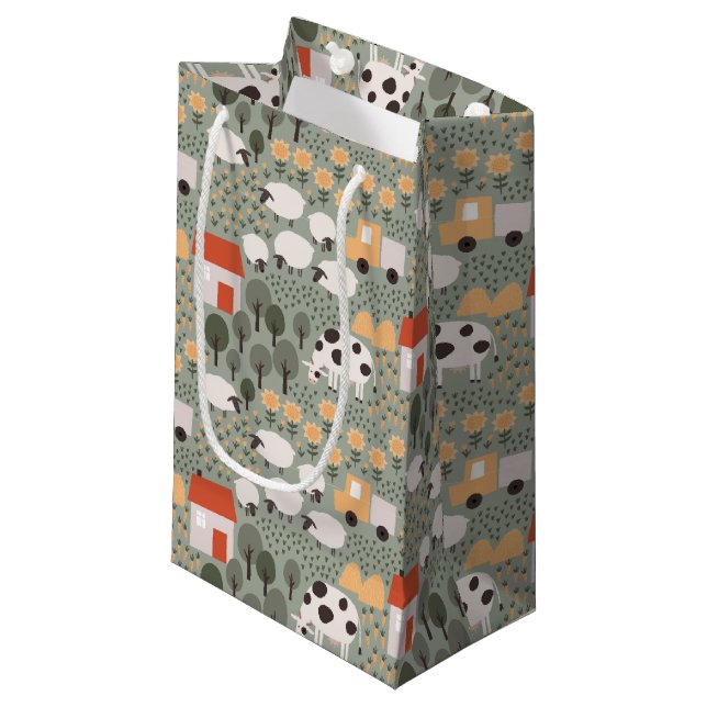 Sacola Para Presentes Pequena Padrão de Cena de Fazenda Fofa (Frente inclinada)