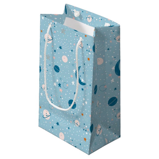 Sacola Para Presentes Pequena Padrão de Céu Azul e Espaço (Frente inclinada)