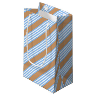 Sacola Para Presentes Pequena Padrão de cinco faixas azul e branco com bronzeado