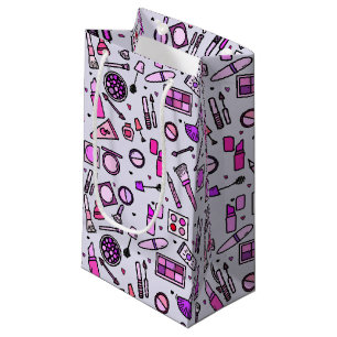 Sacola Para Presentes Pequena Padrão de cor-de-rosa ilustrado com maquilhagem