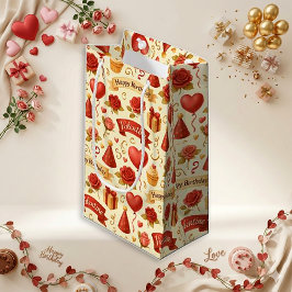 Sacola Para Presentes Pequena Padrão de Coração Floral Vintage de Aniversário e 