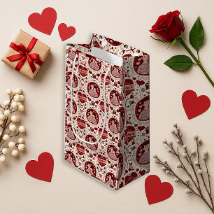 Sacola Para Presentes Pequena Padrão de Coração Vermelho Fofo Pai e Filho