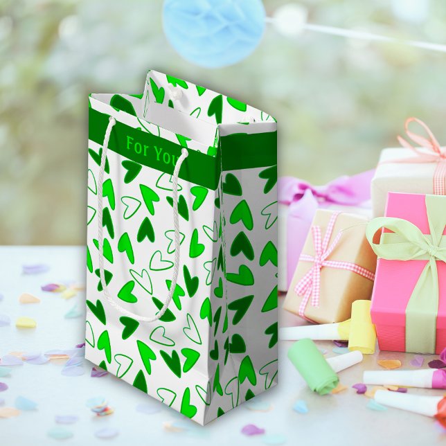 Sacola Para Presentes Pequena Padrão de Corações Brancos Brancos Brancos Diverso (Fun Whimsical Green White Hearts Pattern Small Gift Bag)