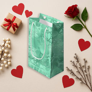 Sacola Para Presentes Pequena Padrão de Corações Românticos Verde Brilhante