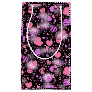 Sacola Para Presentes Pequena Padrão de Corações Rosa 01 Preto BG