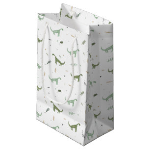 Sacola Para Presentes Pequena Padrão de Dinossauro Verde e Bonito
