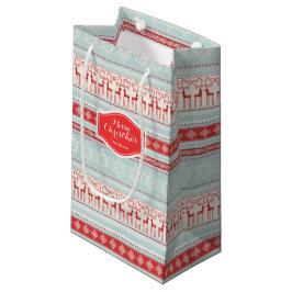 Sacola Para Presentes Pequena Padrão de faixas de Natal retrô personalizado