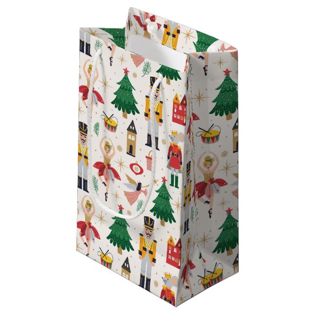 Sacola Para Presentes Pequena Padrão de Feriado do Balé Nutcracker (Frente inclinada)