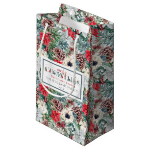 Sacola Para Presentes Pequena Padrão de Férias de Natal com Folhagem Floral Fest