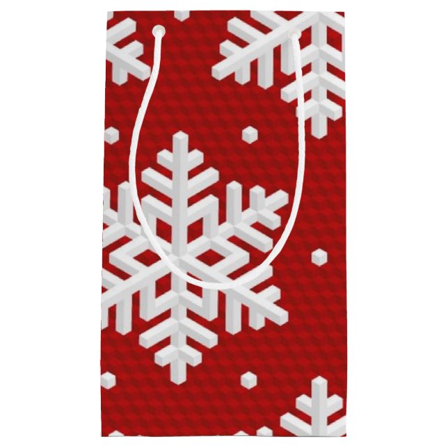 Sacola Para Presentes Pequena Padrão de floco de neve	 (Frente)