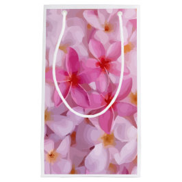 Sacola Para Presentes Pequena Padrão de Flor de Plumeria Rosa