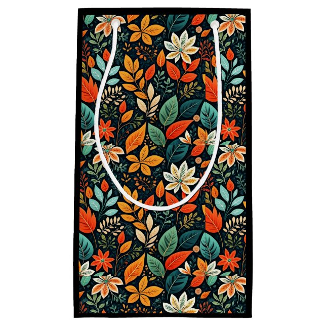 Sacola Para Presentes Pequena Padrão de Flores Exóticas Florais (Frente)