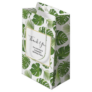 Sacola Para Presentes Pequena Padrão de Folhas Tropicais na moda Verde Obrigado