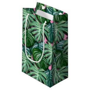 Sacola Para Presentes Pequena Padrão de Folhas Tropicais Verde Exótica