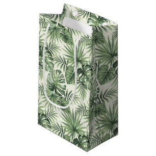 Sacola Para Presentes Pequena Padrão de Folhas Tropicais Verdes