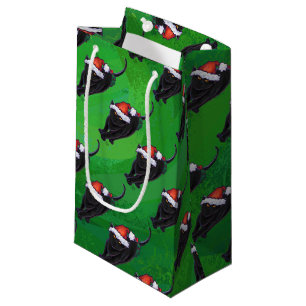 Sacola Para Presentes Pequena Padrão de Gato Preto Festivo em Verde
