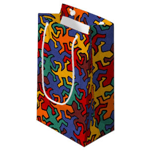 Sacola Para Presentes Pequena Padrão de Geckos Mosaicos - Cor da Terra