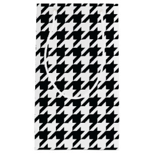 Sacola Para Presentes Pequena Padrão de Houndstooth Preto Branco