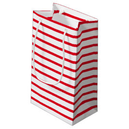Sacola Para Presentes Pequena padrão de listras horizontais vermelho e branco de