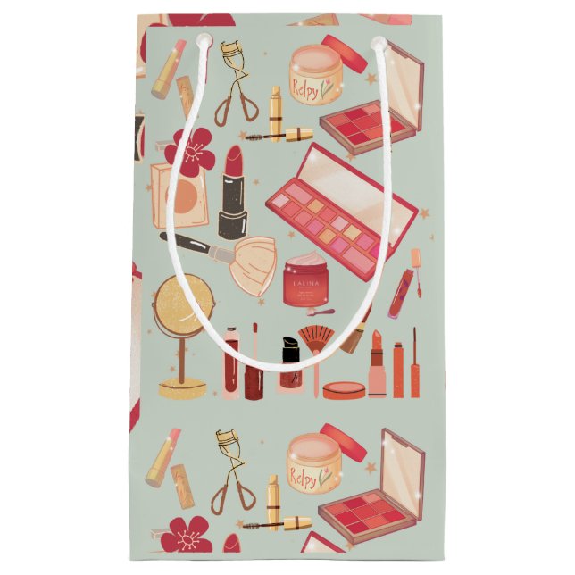 SACOLA PARA PRESENTES PEQUENA PADRÃO DE MAKEUP (Frente)