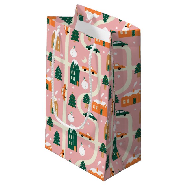 Sacola Para Presentes Pequena Padrão de Mapa de Férias da Cidade de Natal (Frente inclinada)