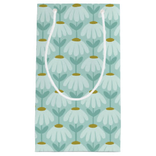 Sacola Para Presentes Pequena Padrão de Margaridas Florais Vintage Azul Teal e O