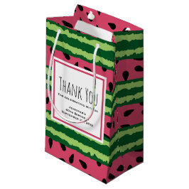 Sacola Para Presentes Pequena Padrão de Melancia Gelada Rosa e Verde Obrigado