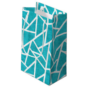 Sacola Para Presentes Pequena Padrão de mosaico azul-esverdeado e branco