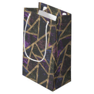 Sacola Para Presentes Pequena Padrão de mosaico roxo e ouro
