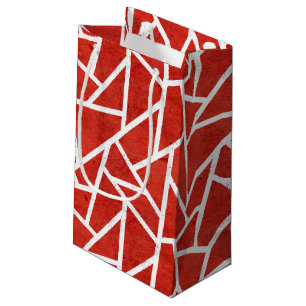 Sacola Para Presentes Pequena Padrão de mosaico vermelho e branco