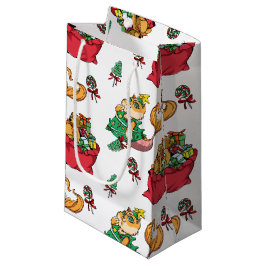 Sacola Para Presentes Pequena Padrão de Natal Engraçado Gato de Sereia