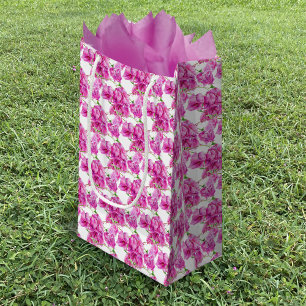 Sacola Para Presentes Pequena Padrão de observação de flores cor rosa Bougain