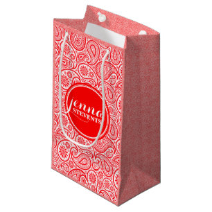 Sacola Para Presentes Pequena Padrão de paisley da Vintage Vermelha e Branca Mon